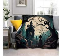 LLSZAHD Couverture Halloween, Pierres Tombales, Châteaux Flanelle Couvertures, Douce Moelleuse Literie de Chambre Convient Camping de Voyage Couverture Maison Moderne 70x100cm