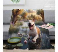 LLSZAHD Couverture Polaire Bull Terrier - Lotus Rose Plaid Chaud et Doux 200x200 cm pour Lit Double, Canapé ou Chambre - Idéale pour Hiver et Salon