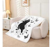 LLSZAHD Couverture Polaire Chat Brun - Roses et Papillons Plaid Chaud et Doux 200x200 cm pour Lit Double, Canapé ou Chambre - Idéale pour Hiver et Salon
