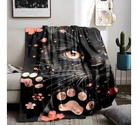 LLSZAHD Couverture Polaire Chat Noir et Fleurs de Cerisier - Style Artistique « Light Luxury » Plaid Épais et Doux 180x200 cm pour Canapé, Lit, Bureau - Cosy pour Salon et Chambre