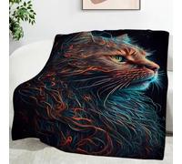 LLSZAHD Couverture Polaire Chaton - Orange et Bleu Plaid Chaud 220x240 cm pour Grand Lit, Canapé d’Angle ou Chambre - Plaid Automne Canapé