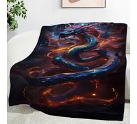 LLSZAHD Couverture Polaire Dragon Bleu - Ciel Étoilé Bleu-Orange Plaid Chaud et Doux 200x200 cm pour Lit Double, Canapé ou Chambre - Idéale pour Hiver et Salon