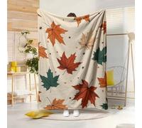LLSZAHD Couverture Polaire Feuilles Orange Vert - Étoiles Brunes Plaid Chaud et Doux 220x260 cm pour Lit King, Canapé Familial ou Chambre - Grand Plaid XXL Canapé