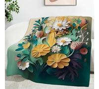 LLSZAHD Couverture Polaire Fleur Blanc Rosé - Plantes Vertes Plaid Chaud et Doux 200x200 cm pour Lit Double, Canapé ou Chambre - Idéale pour Hiver et Salon