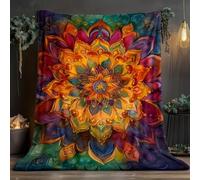 LLSZAHD Couverture Polaire Fleur Mandala - Bohème Plaid Chaud et Doux 220x260 cm pour Lit King, Canapé Familial ou Chambre - Grand Plaid XXL Canapé