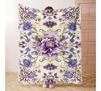 LLSZAHD Couverture Polaire Fleurs Violettes - Style Rustique Plaid Chaud et Doux 220x260 cm pour Lit King, Canapé Familial ou Chambre - Grand Plaid XXL Canapé
