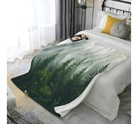 LLSZAHD Couverture Polaire Forêt - Pins et Montagnes Brumeuses Plaid Chaud et Doux 200x200 cm pour Lit Double, Canapé ou Chambre - Idéale pour Hiver et Salon