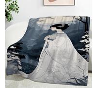 LLSZAHD Couverture Polaire Geisha Japonaise - Fleurs Blanches Plaid Chaud et Doux 220x260 cm pour Lit King, Canapé Familial ou Chambre - Grand Plaid XXL Canapé