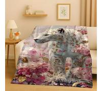 LLSZAHD Couverture Polaire Léopard Blanc et Doré - Fleurs Roses Plaid Chaud et Doux 200x200 cm pour Lit Double, Canapé ou Chambre - Idéale pour Hiver et Salon