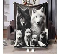 LLSZAHD Couverture Polaire Loup Noir et Blanc - Animaux Plaid Chaud et Doux 200x200 cm pour Lit Double, Canapé ou Chambre - Idéale pour Hiver et Salon