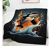 LLSZAHD Couverture Polaire Orque Noire - Flammes Orange-Bleu Plaid Épais et Doux 180x200 cm pour Canapé, Lit, Bureau - Cosy pour Salon et Chambre