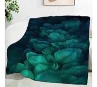LLSZAHD Couverture Polaire Plume Verte - Bleu Plaid Chaud et Doux 200x200 cm pour Lit Double, Canapé ou Chambre - Idéale pour Hiver et Salon