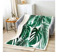 LLSZAHD Couverture Sherpa Double Face Feuilles Vertes - Plantes - Plaid Chaud pour Lit Simple ou Lit Double ou Canapé - Plaid Doux et Douillet 140 x 200 cm