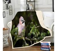 LLSZAHD Couverture Sherpa Double Face Oiseau Brun - Plantes Vertes - Plaid Chaud pour Lit Simple ou Lit Double ou Canapé - Plaid Doux et Douillet 140 x 200 cm