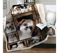 LLSZAHD Couverture Sherpa Double Face Shih Tzu - Animaux Adorables - Plaid Chaud pour Lit Simple ou Lit Double ou Canapé - Plaid Doux et Douillet 140 x 200 cm