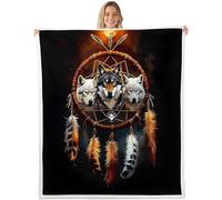 LLSZAHD Couverture Sherpa Double Face Tête de Loup - Attrape Rêves - Plaid Chaud pour Lit Simple ou Lit Double ou Canapé - Plaid Doux et Douillet 140 x 200 cm