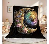LLSZAHD Couverture Style Bohème - Soleil et Lune Colorés Flanelle Couvertures Douce Moelleuse Literie de Canapé-lit de Chambre Convient Camping de Voyage Couverture Maison Moderne 70x100cm