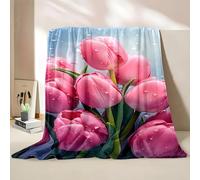 LLSZAHD Couverture Tulipes Roses - Style Frais et Épuré Flanelle Couvertures Douce Moelleuse Literie de Canapé-lit de Chambre Convient Camping de Voyage Couverture Maison Moderne 150x200cm
