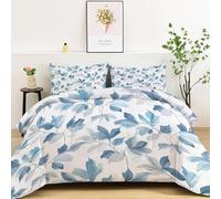 LLSZAHD Feuilles Bleues Couette 220x240 cm VéGéTation Edredon 2 Personne et Couettes pour Lit sans Housse 4 Saisons Lavable, Doux et Confortable, RéVersible 2 Taies d'oreiller