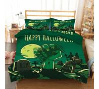 LLSZAHD Halloween Housse de Couette 220x240cm, Cimetières Parure de Lit, Housses de Couettes Microfibre avec Fermeture éclair et 2 Taies d'oreiller 65×65cm