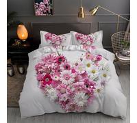 LLSZAHD Housse de Couette 140x200 Fleurs - Parure de Lit Doux Respirant Microfibre Housse Couette J'aime Daisy Imprimé avec 2 Taie d'oreiller 65x65cm, avec Fermeture éClair