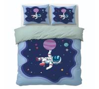 LLSZAHD Housse de Couette 140x200Astronaute de Dessin animé - Parure de Lit 1 Personne Motif Étoiles et planètes Microfibre Housse Couette avec Fermeture éClair et 2 Taies d'oreiller 65x65 Cm