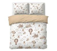 LLSZAHD Housse de Couette 140x200Ourson Mignon Ours - Parure de Lit 1 Personne Motif Montgolfière, Avion, Voiture Microfibre Housse Couette avec Fermeture éClair et 2 Taies d'oreiller 65x65 Cm