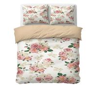 LLSZAHD Housse de Couette 140x200Rose - Parure de Lit 1 Personne Motif Fleurs rétro imprimées Ensemble de Literie Microfibre Housse Couette avec Fermeture éClair et 2 Taies d'oreiller 65x65 Cm