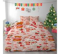 LLSZAHD Housse de Couette 220x240 Bonhomme de Neige de Noël - Parure de Lit 220x240 Adulte Respirant Microfibre Housse Couette Ourson Bonbon Flocon de Neige avec 2 Taie d'oreiller 65x65cm