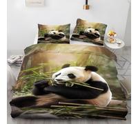 LLSZAHD Housse de Couette 240 x 260 Panda Parure de Lit 2 Personnes National Treasure Sets Housses Couettes en Microfibre avec Fermeture éclair + 2 Taies d'oreillers 65x65 cm