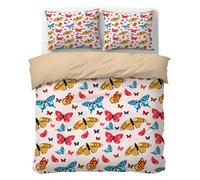 LLSZAHD Housse de Couette 90x190Papillon Vintage - Parure de Lit 1 Personne Motif Mignonnerie Rose Ensemble de Literie Microfibre Housse Couette avec Fermeture éClair et 2 Taies d'oreiller 65x65 Cm