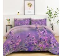 LLSZAHD Lavande Couette 200x200 cm Champ De Fleurs Violettes Edredon 2 Personne et Couettes pour Lit sans Housse 4 Saisons Lavable, Doux et Confortable, RéVersible 2 Taies d'oreiller