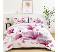 LLSZAHD Magnolia Rose Couette 140x200 cm Style Aquarelle Edredon 1 Personne et Couettes pour Lit sans Housse 4 Saisons Lavable, Doux et Confortable, RéVersible 2 Taies d'oreiller