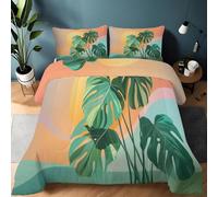 LLSZAHD Monstera Couette 140x200 cm Plantes Tropicales Edredon 1 Personne et Couettes pour Lit sans Housse 4 Saisons Lavable, Doux et Confortable, RéVersible 2 Taies d'oreiller