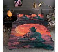 LLSZAHD Parure de Lit 200x200 Motif Bodhisattva - Housse de Couette 200x200 2 Personnes en Microfibre Pleine Lune Housse Couette avec Fermeture éClair, 2 Taies d'oreiller 65x65