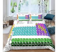 LLSZAHD Parure de Lit 90x190 cm Enfant Campus Scientifique, Housse de Couette Tableau Périodique des Éléments 3 Pièces Doux Microfibre Literie avec Fermeture Éclair et 2 Taies d'oreiller 65x65 cm
