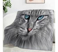 LLSZAHD Plaid Polaire Chat Gris - Animaux Couverture 140x200 cm, Moelleuse - pour Canapé, Lit Simple ou Petit Chien - Plaid Épais et Chaud