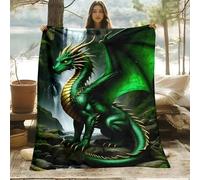 LLSZAHD Plaid Polaire Dragon Vert - Paysage avec Cascade Doux et Moelleux Couverture 130x150 cm pour Canapé, Bureau, Voyage ou Chat - Plaid Épais et Chaud