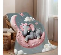 LLSZAHD Plaid Polaire Éléphant Mignon - Croissant de Lune Rose Doux et Moelleux Couverture 130x150 cm pour Canapé, Bureau, Voyage ou Chat - Plaid Épais et Chaud