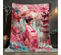 LLSZAHD Plaid Polaire Geisha Japonaise - Fleurs de Cerisier Roses Couverture 140x200 cm, Moelleuse - pour Canapé, Lit Simple ou Petit Chien - Plaid Épais et Chaud