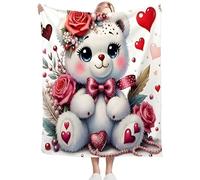 LLSZAHD Plaid Polaire Mignon Ours en Peluche - Roses, Papillons et Cœurs Doux et Moelleux Couverture 130x150 cm pour Canapé, Bureau, Voyage ou Chat - Plaid Épais et Chaud
