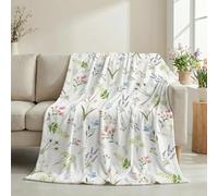 LLSZAHD Plaid Polaire Motifs Floraux à L'aquarelle - Style Printanier Couverture 140x200 cm, Moelleuse - pour Canapé, Lit Simple ou Petit Chien - Plaid Épais et Chaud