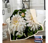 LLSZAHD Plaid Sherpa Dahlia Blanc - Couverture Polaire Plantes 70 x 100 cm - Plaid Épais et Cosy - Canapé ou Chambre - Adulte, Enfant et Chien