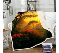 LLSZAHD Plaid Sherpa Double Face Fleurs Rouges - Paysages Naturels - Couverture Chaude Hiver pour Petit Lit Double ou Canapé - Plaid Epais et Douillet 130x150 cm