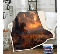 LLSZAHD Plaid Sherpa Double Face Fleurs Rouges - Paysages Naturels - Couverture Chaude Hiver pour Petit Lit Double ou Canapé - Plaid Epais et Douillet 130x150 cm