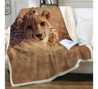 LLSZAHD Plaid Sherpa Double Face Léopard - Savane Africaine - Couverture Chaude Hiver pour Petit Lit Double ou Canapé - Plaid Epais et Douillet 130x150 cm