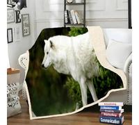 LLSZAHD Plaid Sherpa Double Face Loup Arctique - Animaux Blancs - Couverture Chaude Hiver pour Petit Lit Double ou Canapé - Plaid Epais et Douillet 130x150 cm