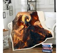 LLSZAHD Plaid Sherpa Dragon Noir - Couverture Polaire Volcan 100×150 cm - Plaid Épais et Doux pour Canapé, Chambre d’Enfant ou Adulte - Idéal pour Enfant et Chien