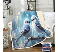 LLSZAHD Plaid Sherpa Petit Oiseau Bleu et Blanc - Couverture Polaire Fleurs Blanches 100×150 cm - Plaid Épais et Doux pour Canapé, Chambre d’Enfant ou Adulte - Idéal pour Enfant et Chien