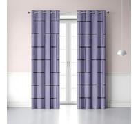 LLSZAHD Rideau Occultant Thermiques Fond Violet Clair, Lot de 2 Rideau Thermique à Oeillets, Motif carré Rideaux pour Separation de Piece, Cuisine Fenetre 132x160cm(LxH)